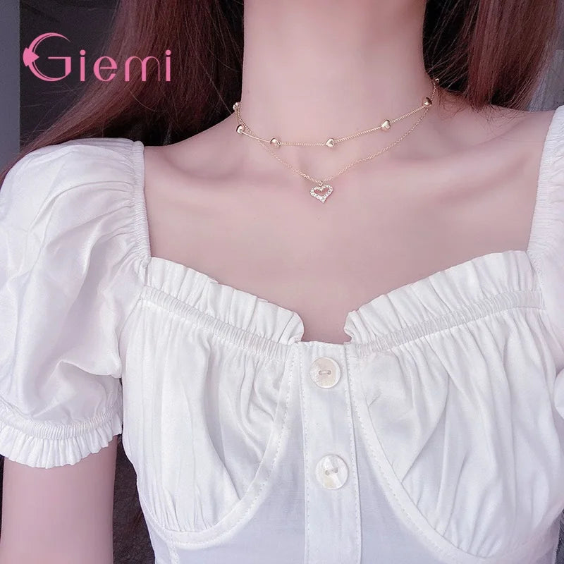 925 Sterling Silver Heart Gold Necklace