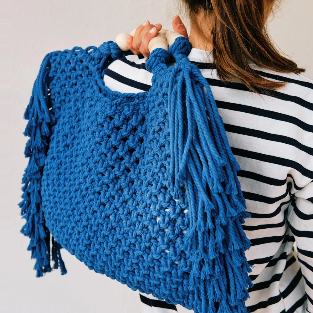 Tote Bags Large Capacity Luxury Designer Handbag For Women 2023 New Knitting Tassel Beading Decorate Purse Ladies Beach Bag
