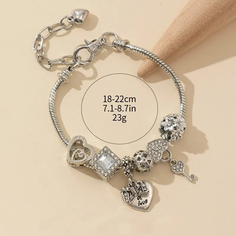 1PC Women's Fashion Multi-Element Beaded Love Pan Family Bracelet