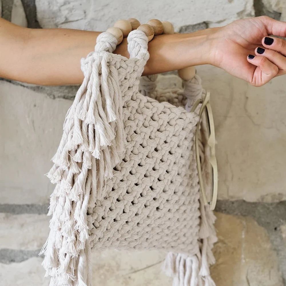 Tote Bags Large Capacity Luxury Designer Handbag For Women 2023 New Knitting Tassel Beading Decorate Purse Ladies Beach Bag
