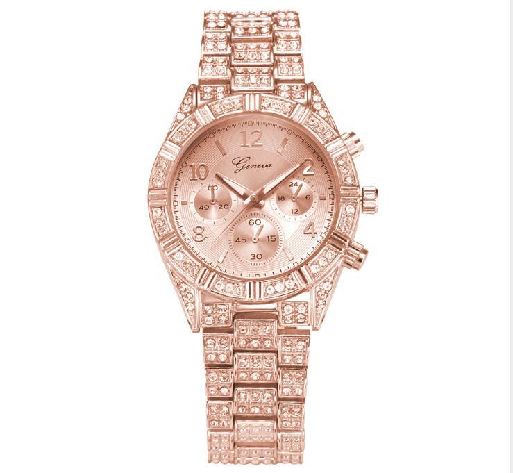 Crystal Quartz Analog Wrist Watch Fashion Stainless Steel