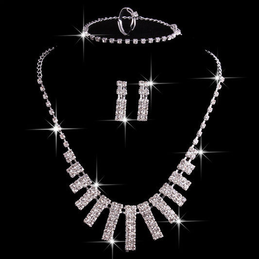 Rhinestones Necklace Set With Earrings Ring And Bracelet Fashion