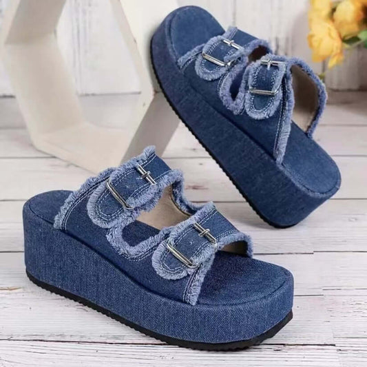 Summer Outdoor High Heel Slippers Thick Bottom Camouflage