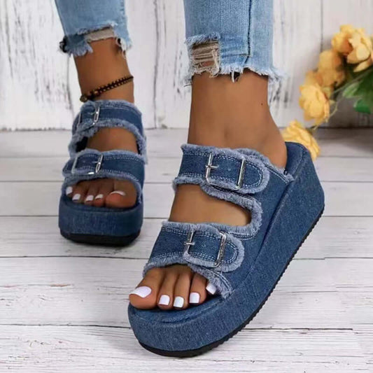 Summer Outdoor High Heel Slippers Thick Bottom Camouflage