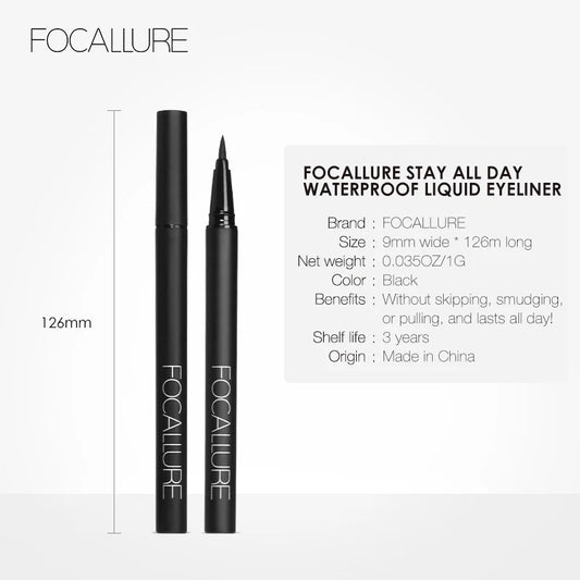 FOCALLURE Professioneller schwarzer flüssiger Eyeliner, langlebig, wasserfest, schnelltrocknend, Eyeliner-Stift, Make-up, Schönheitskosmetik-Tool