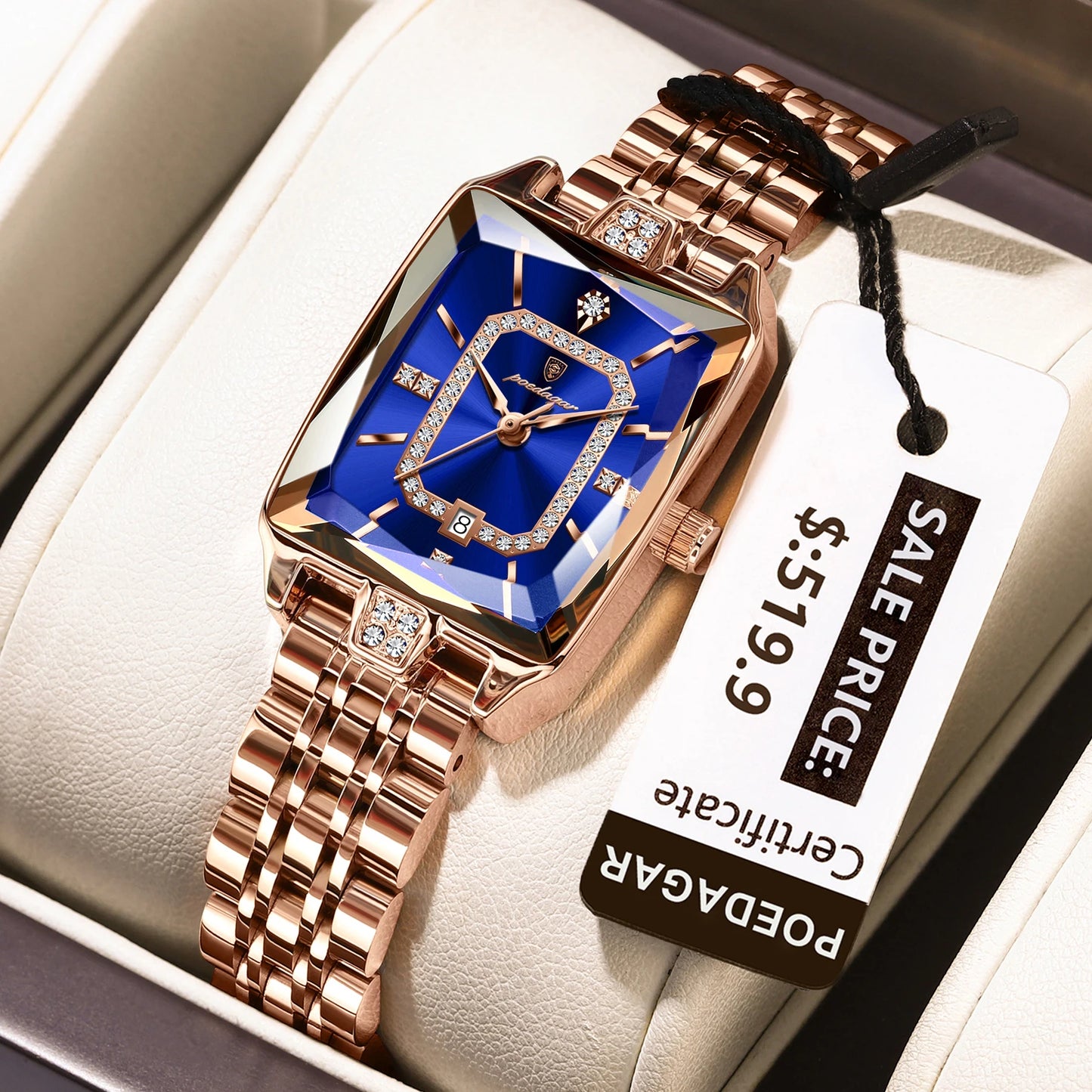 POEDAGAR Top Elegante Damen Armbanduhr Wasserdicht Datum Damenuhr Edelstahl Rechteck Quarz Damenuhren Weiblich Reloj