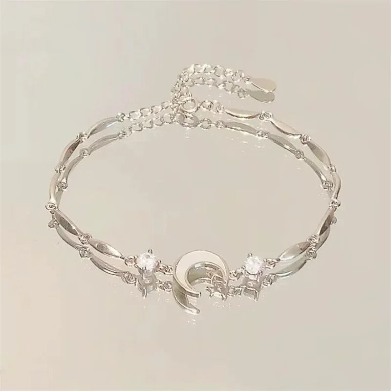 Glänzende rosa Kristall-Kirschblüten-Armbänder für Frauen und Mädchen, süße Mondschleife, Blumen, Zirkon-Armband, Party, ästhetischer E-Girl-Schmuck