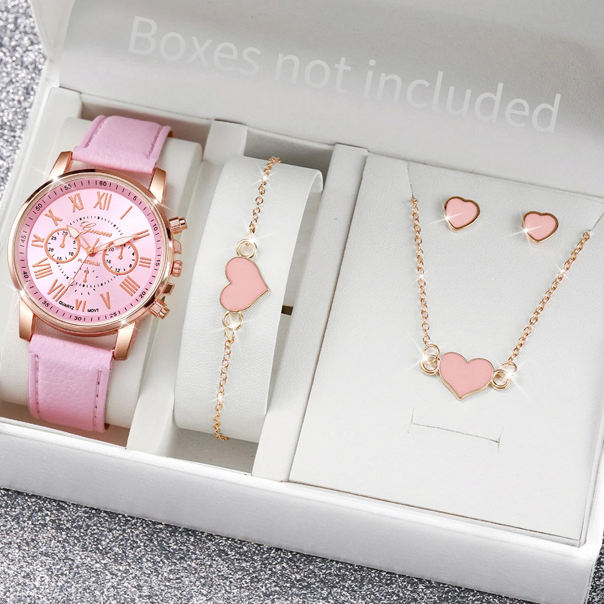 5/6 STÜCKE Mode Damen Quarzuhr Lederband Analog Armbanduhren Herz Strass Schmuck Set
