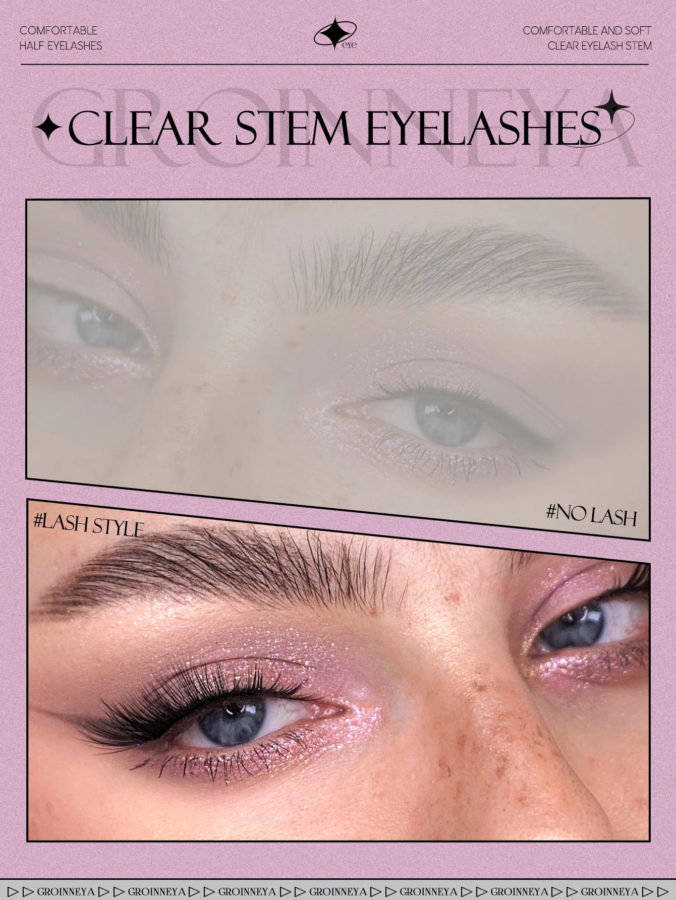 GROINNEYA Halbwimpern, Halbwimpern, weich, natürlich, durchsichtig, Bandwimpern, natürlicher Look, Kunstnerz, wispy Nerzwimpern, Verlängerung, Make-up