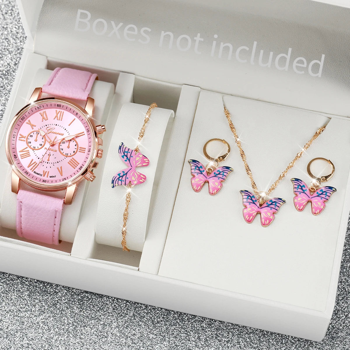 5/6 STÜCKE Mode Damen Quarzuhr Lederband Analog Armbanduhren Herz Strass Schmuck Set