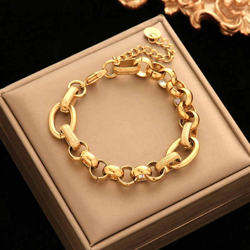 EILIECK 316L Edelstahl Twisted Armband Armreifen für Frauen Trendy 18K vergoldet Handgelenk Kette wasserdicht