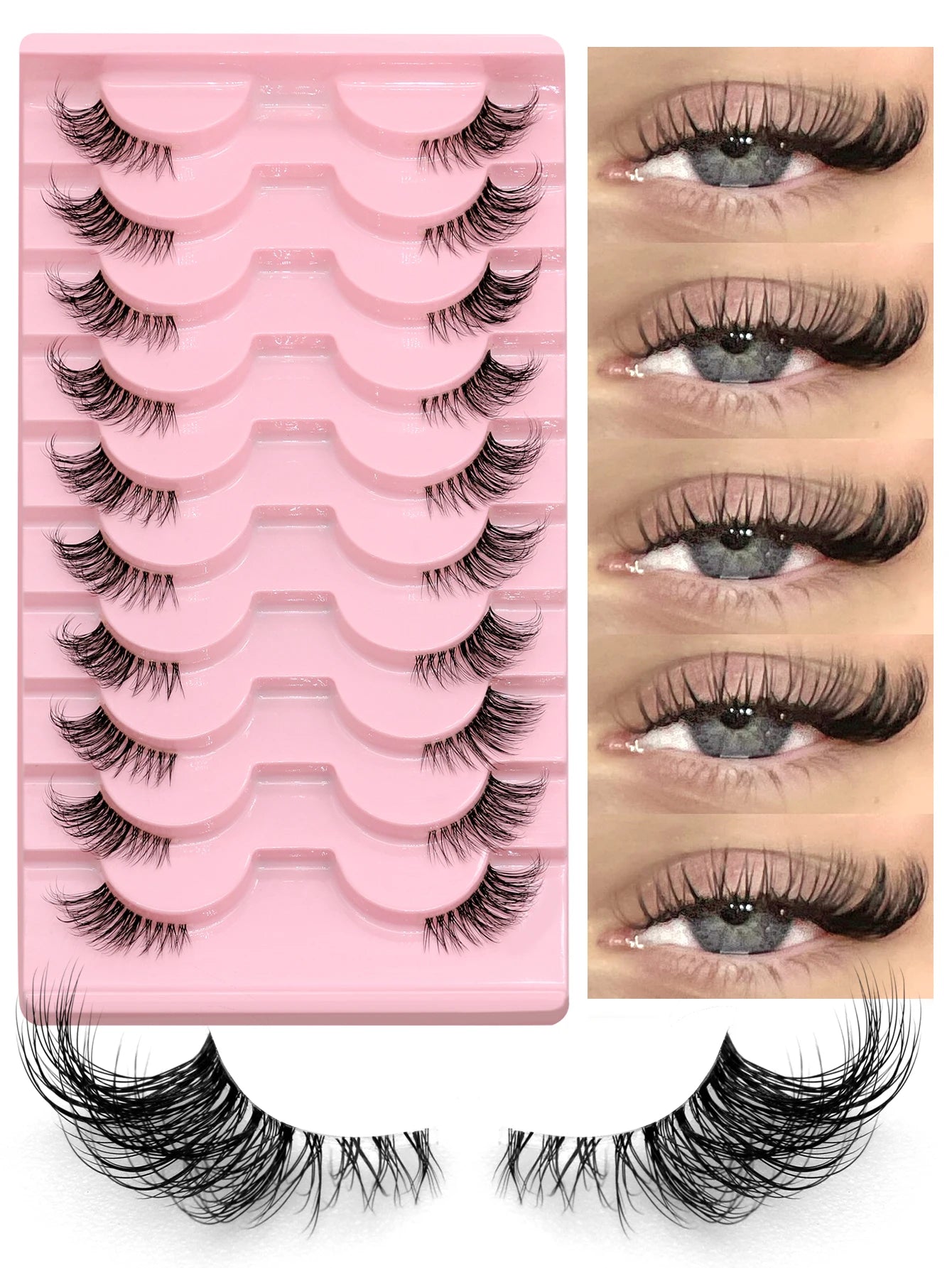 GROINNEYA Halbwimpern, Halbwimpern, weich, natürlich, durchsichtig, Bandwimpern, natürlicher Look, Kunstnerz, wispy Nerzwimpern, Verlängerung, Make-up