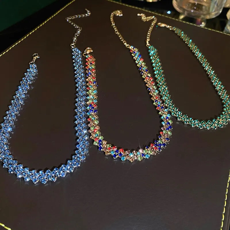 Luxuriöse, glänzende Choker-Halskette mit Strasssteinen für Frauen, personalisierte geometrische Kristallketten, Hochzeitsschmuck