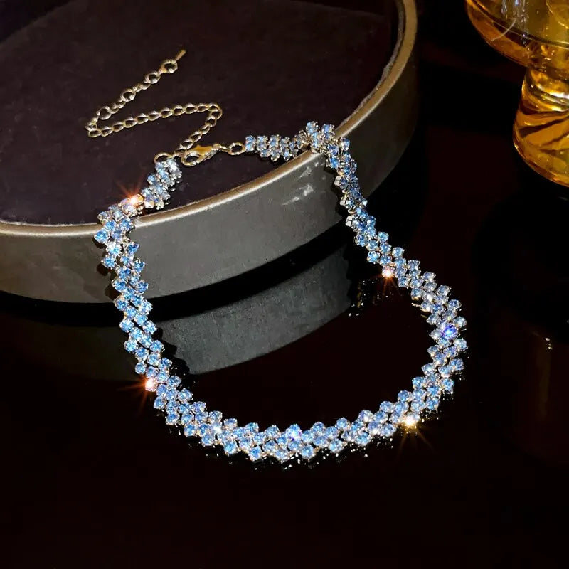 Luxuriöse, glänzende Choker-Halskette mit Strasssteinen für Frauen, personalisierte geometrische Kristallketten, Hochzeitsschmuck