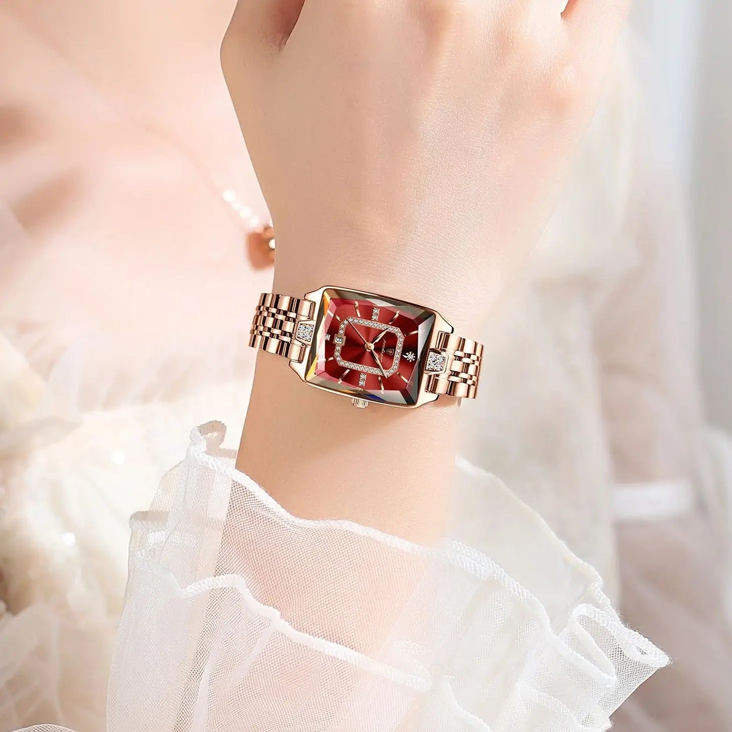 POEDAGAR Top Elegante Damen Armbanduhr Wasserdicht Datum Damenuhr Edelstahl Rechteck Quarz Damenuhren Weiblich Reloj