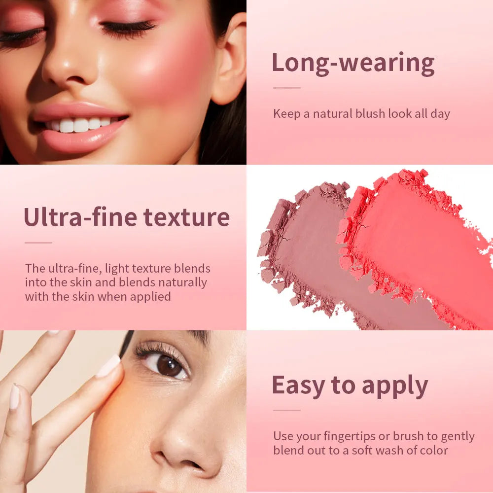 Gesichtsrouge, matt, natürlicher Wangenton, erhellt das Gesicht, rosarot, Gesichtskonturierung, Kosmetik, Rougepuder, weiches Make-up für Frauen