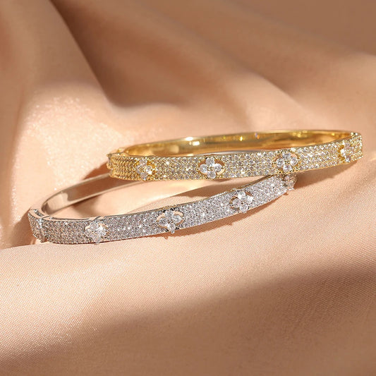 ANENJERY Four Leaf Flower Inlaid Shiny Zircon Bracelet