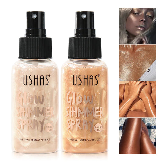 USHAS 4-farbiger flüssiger Highlighter für den Körper, Gesichtskontur, aufhellendes Make-up, lang anhaltendes, feuchtigkeitsspendendes Highlight mit Pailletten