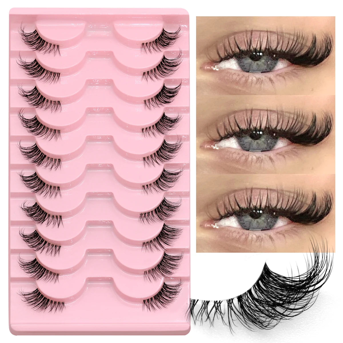 GROINNEYA Halbwimpern, Halbwimpern, weich, natürlich, durchsichtig, Bandwimpern, natürlicher Look, Kunstnerz, wispy Nerzwimpern, Verlängerung, Make-up