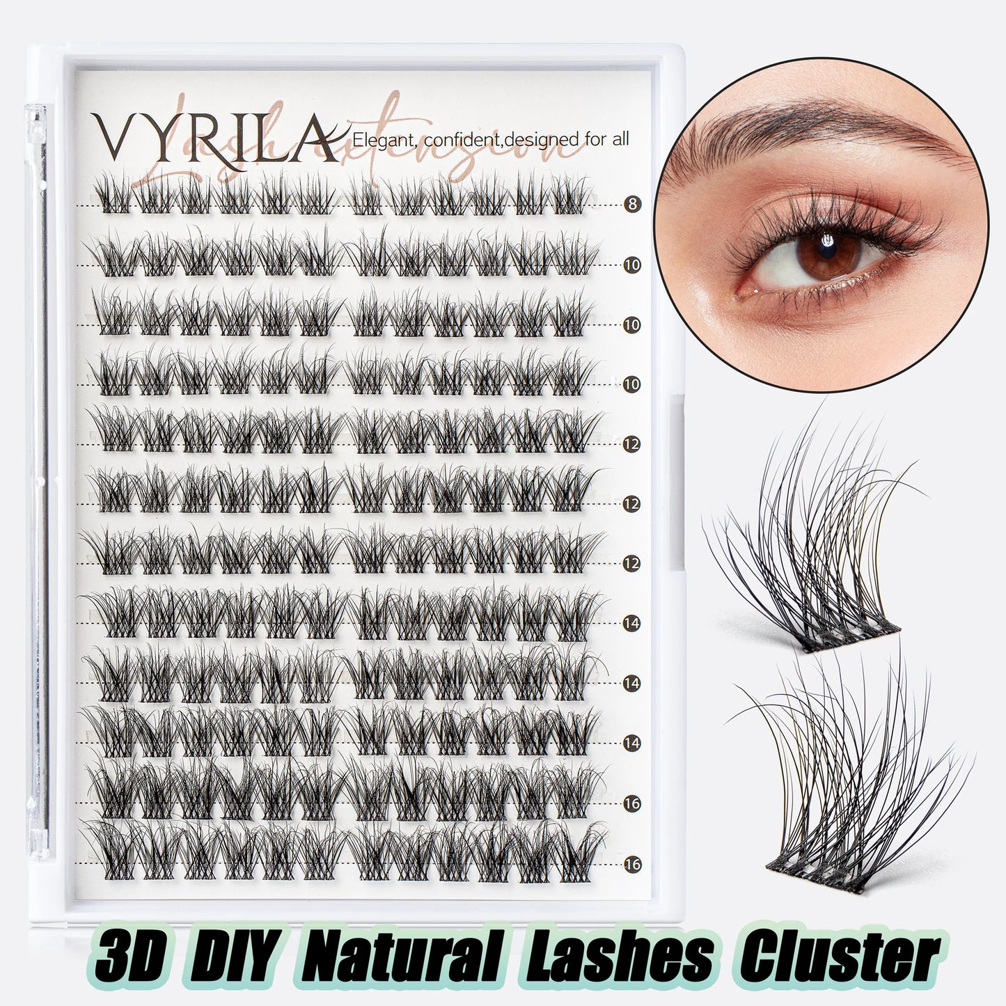 Einzelne Wimpern, Cluster C Curl Mix Wimperncluster, 3D Wispy DIY Wimpernverlängerung, 0,1 mm, superdünnes Band, wiederverwendbare natürliche Wimpern