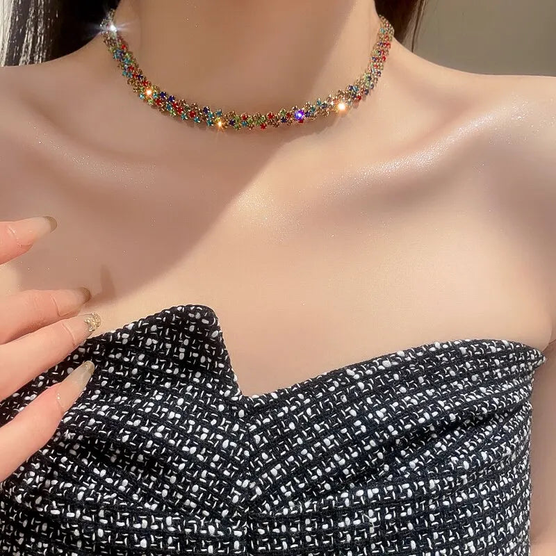Luxuriöse, glänzende Choker-Halskette mit Strasssteinen für Frauen, personalisierte geometrische Kristallketten, Hochzeitsschmuck