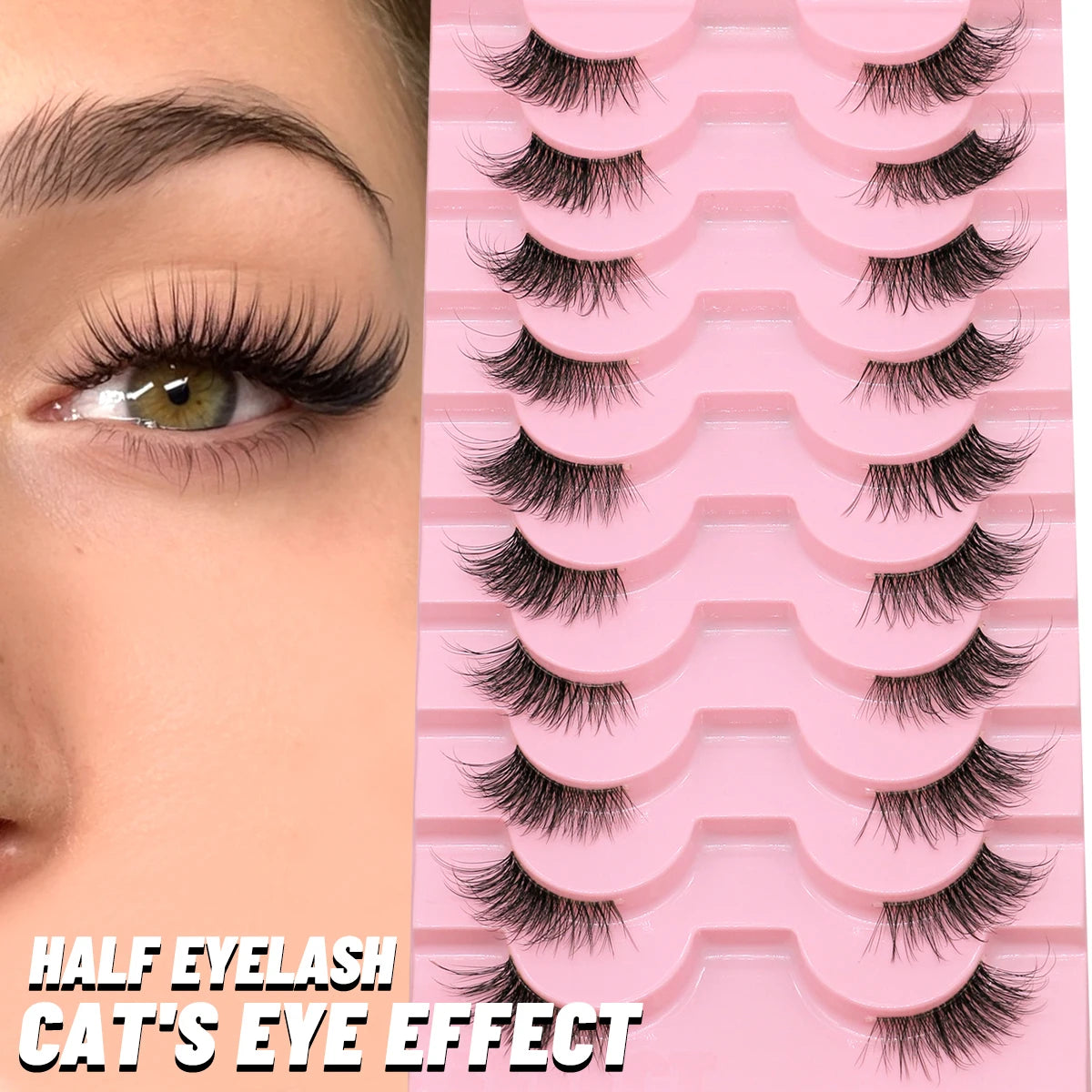 GROINNEYA Halbwimpern, Halbwimpern, weich, natürlich, durchsichtig, Bandwimpern, natürlicher Look, Kunstnerz, wispy Nerzwimpern, Verlängerung, Make-up