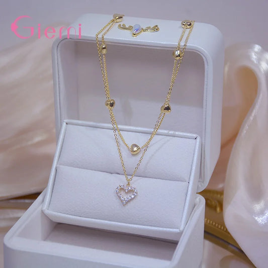 925 Sterling Silver Heart Gold Necklace