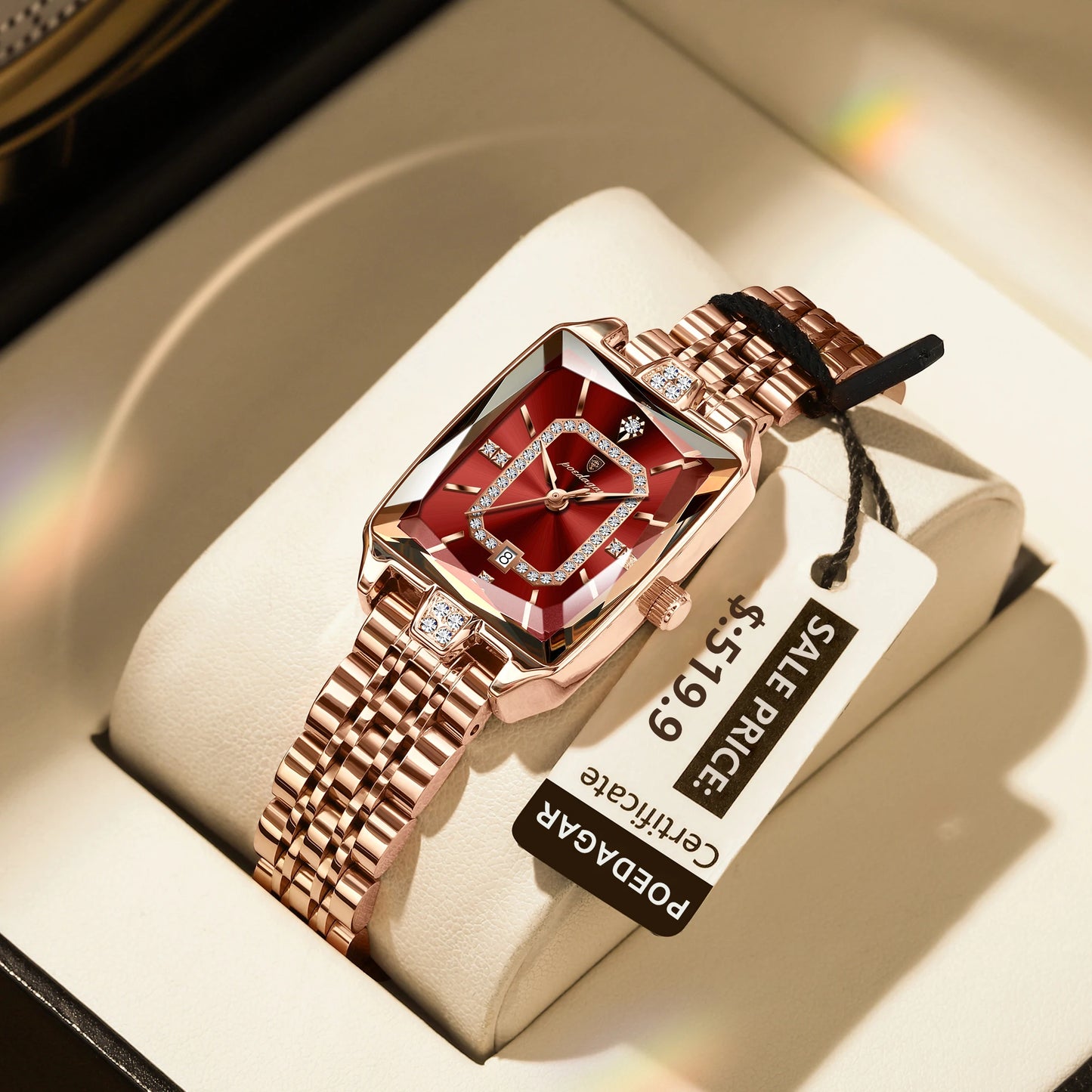 POEDAGAR Top Elegante Damen Armbanduhr Wasserdicht Datum Damenuhr Edelstahl Rechteck Quarz Damenuhren Weiblich Reloj