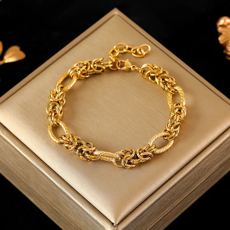 EILIECK 316L Edelstahl Twisted Armband Armreifen für Frauen Trendy 18K vergoldet Handgelenk Kette wasserdicht
