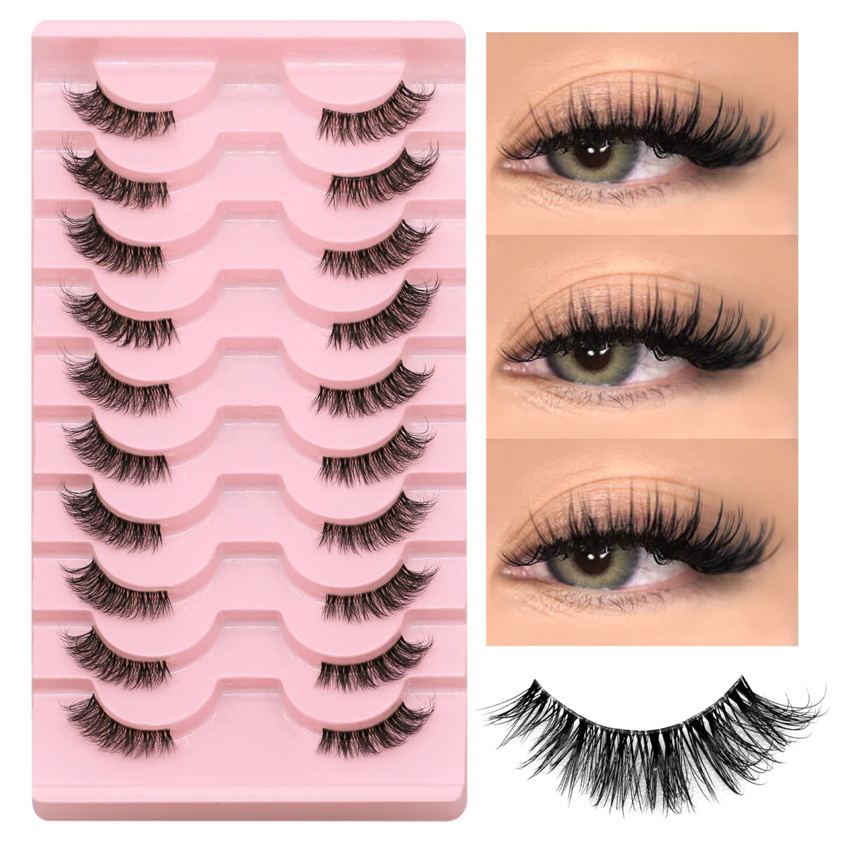 GROINNEYA Halbwimpern, Halbwimpern, weich, natürlich, durchsichtig, Bandwimpern, natürlicher Look, Kunstnerz, wispy Nerzwimpern, Verlängerung, Make-up