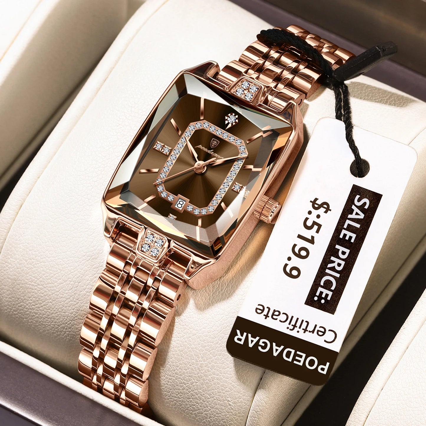 POEDAGAR Top Elegante Damen Armbanduhr Wasserdicht Datum Damenuhr Edelstahl Rechteck Quarz Damenuhren Weiblich Reloj