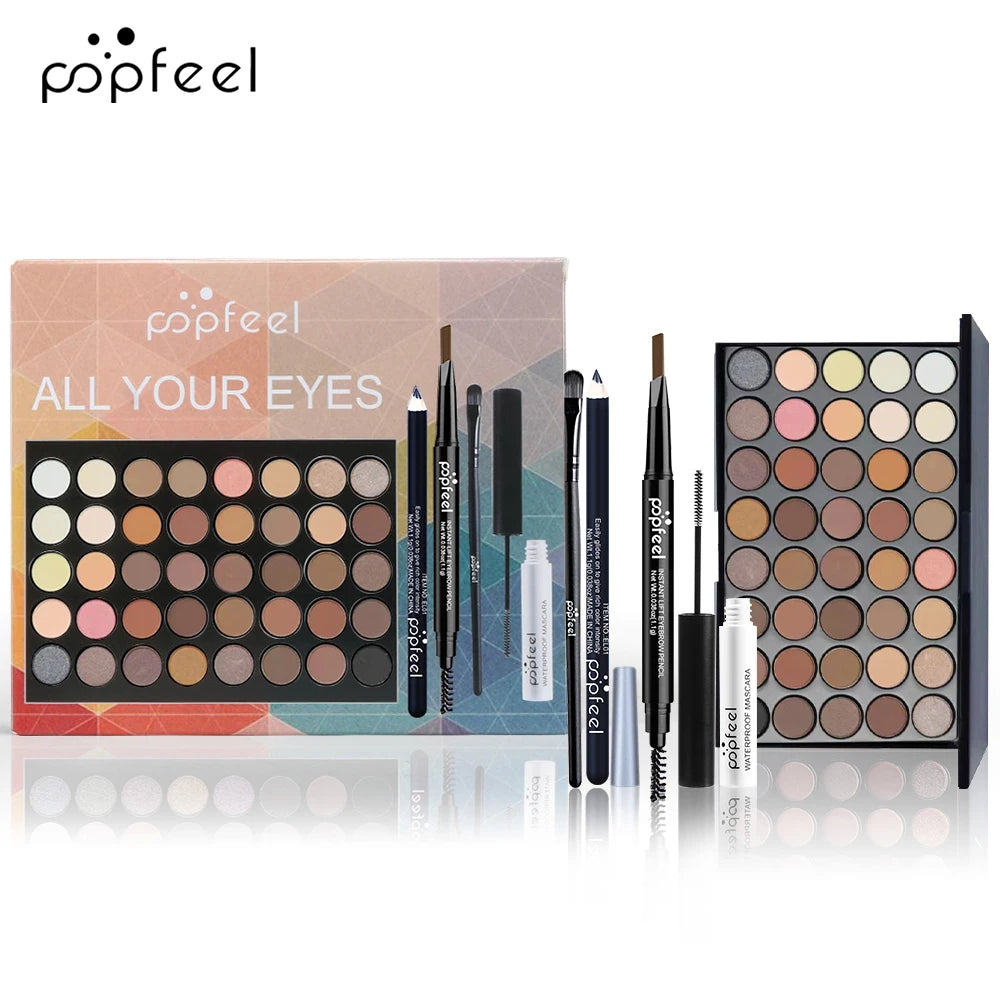 POPFEEL Augen-Make-up-Set, Lidschatten-Palette, Eyeliner, Mascara, Augenbrauenstift, Make-up-Tool-Set-Box, Geschenke für Frauen