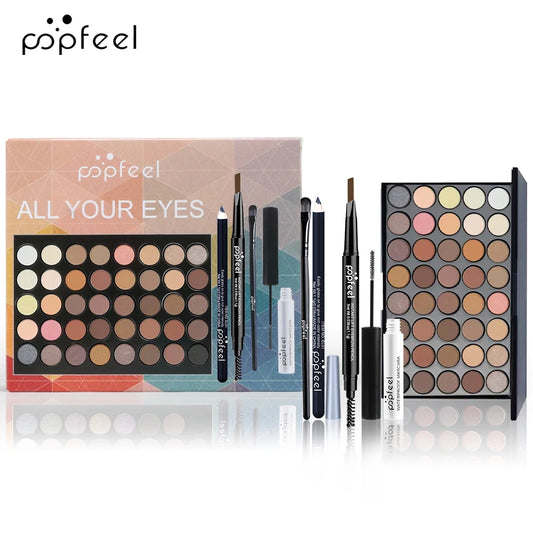 POPFEEL Augen-Make-up-Set, Lidschatten-Palette, Eyeliner, Mascara, Augenbrauenstift, Make-up-Tool-Set-Box, Geschenke für Frauen