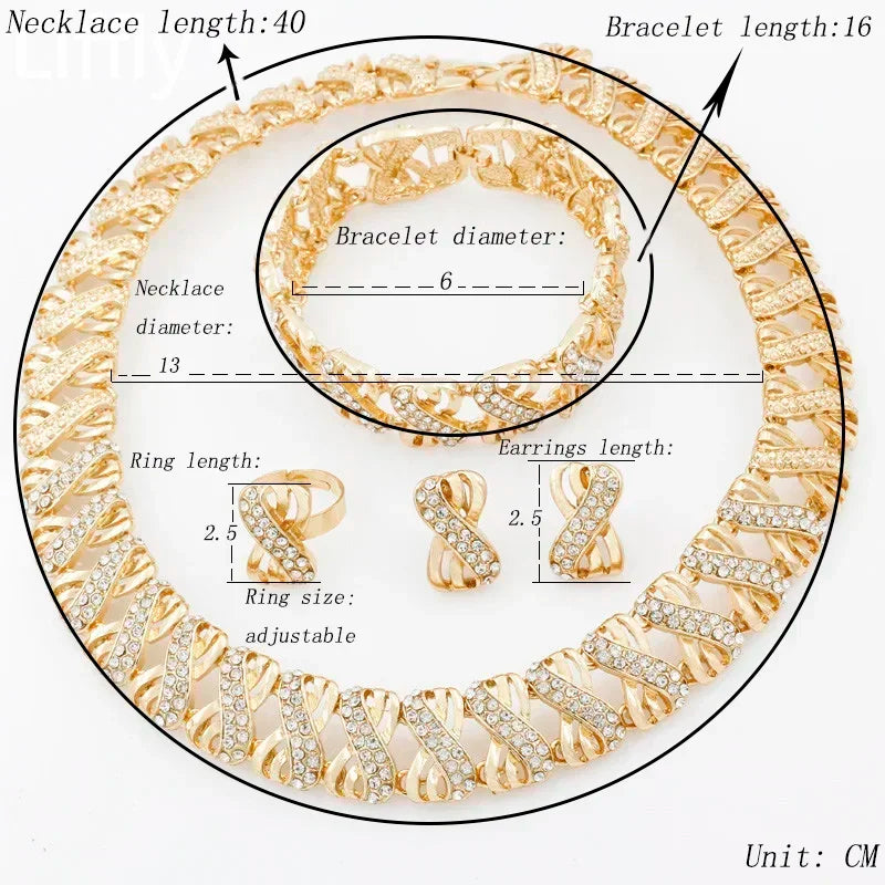 Mode 18 Karat vergoldetes Schmuckset Dubai African Choker Halskette Ohrringe Ringe Hochzeit Brautschmuck Sets für Frauen
