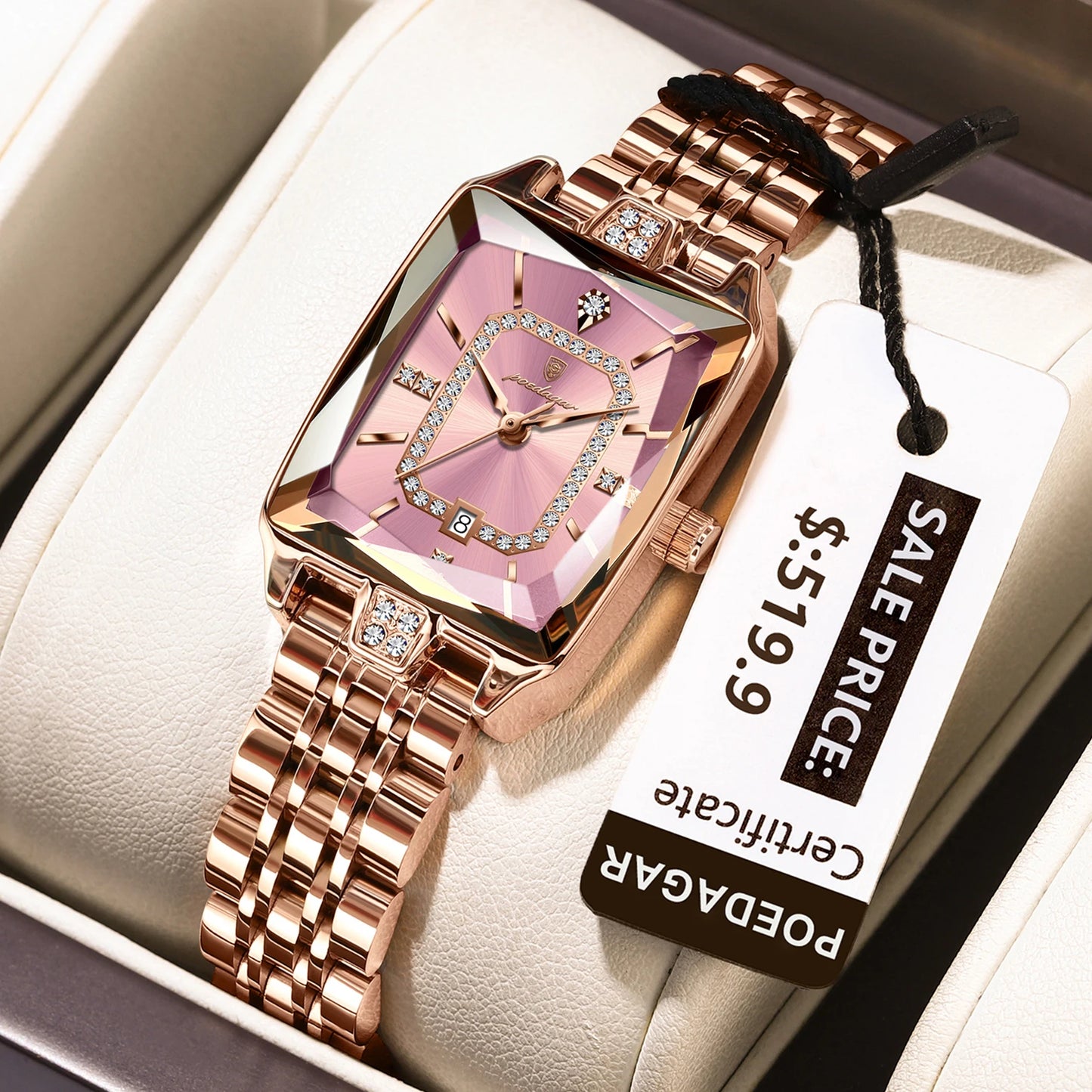 POEDAGAR Top Elegante Damen Armbanduhr Wasserdicht Datum Damenuhr Edelstahl Rechteck Quarz Damenuhren Weiblich Reloj