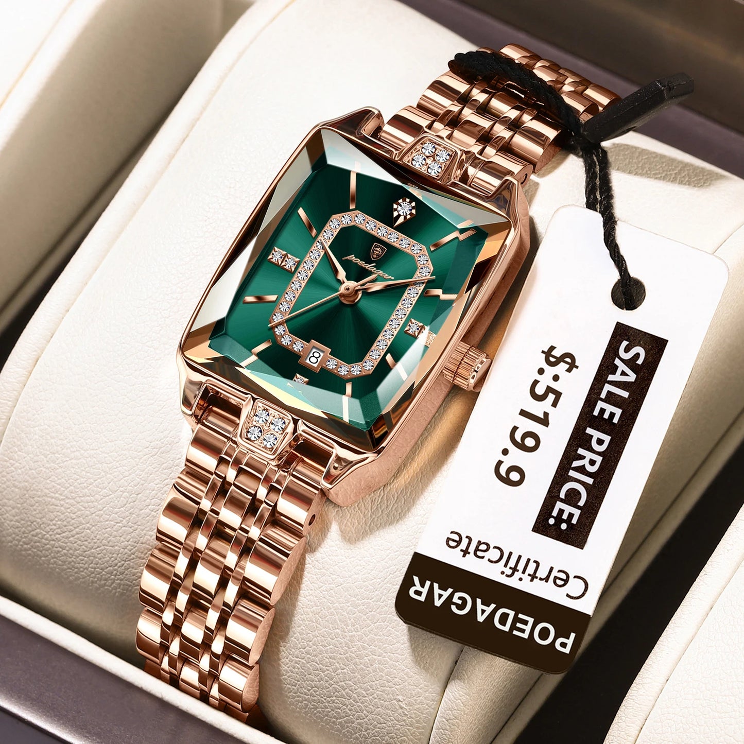 POEDAGAR Top Elegante Damen Armbanduhr Wasserdicht Datum Damenuhr Edelstahl Rechteck Quarz Damenuhren Weiblich Reloj