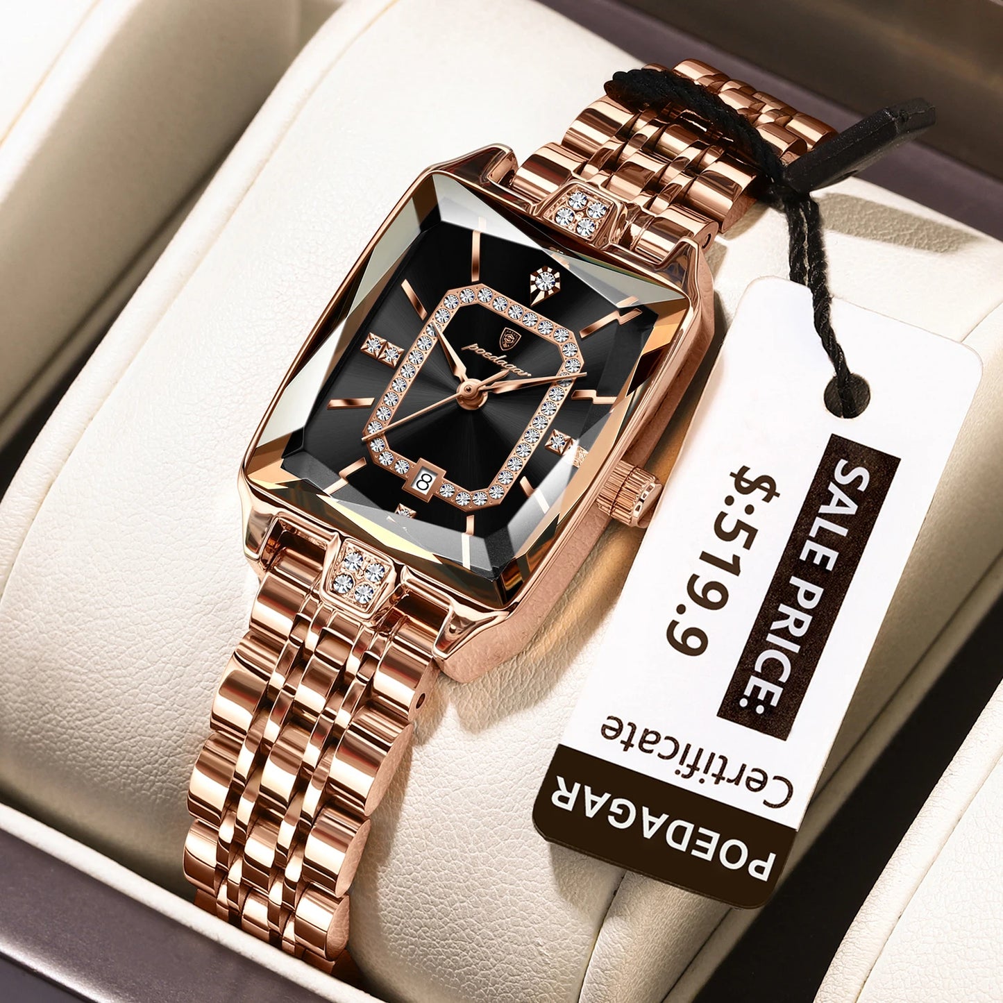 POEDAGAR Top Elegante Damen Armbanduhr Wasserdicht Datum Damenuhr Edelstahl Rechteck Quarz Damenuhren Weiblich Reloj