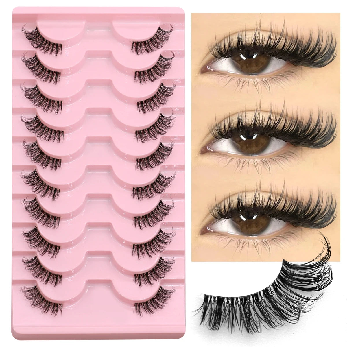 GROINNEYA Halbwimpern, Halbwimpern, weich, natürlich, durchsichtig, Bandwimpern, natürlicher Look, Kunstnerz, wispy Nerzwimpern, Verlängerung, Make-up