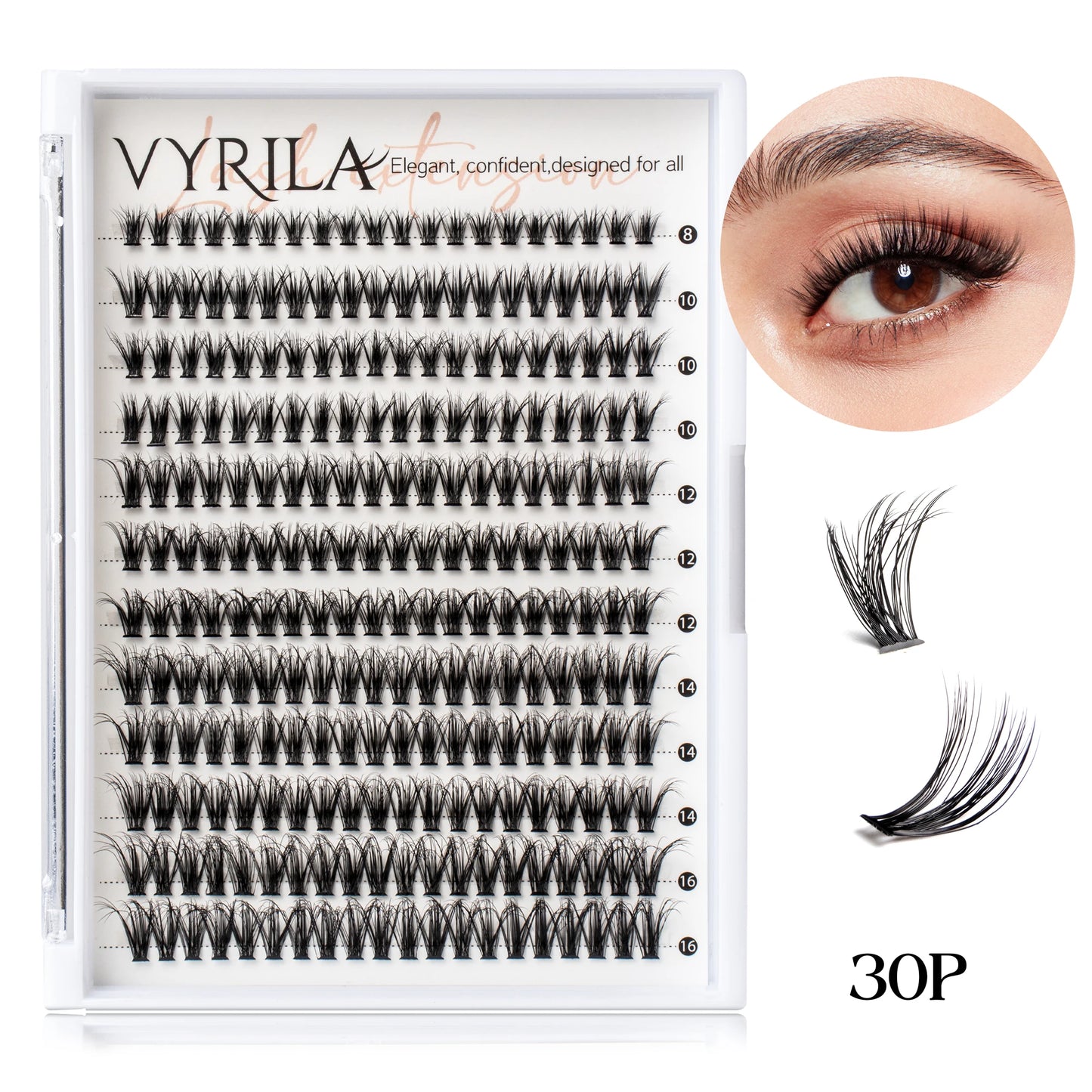 Einzelne Wimpern, Cluster C Curl Mix Wimperncluster, 3D Wispy DIY Wimpernverlängerung, 0,1 mm, superdünnes Band, wiederverwendbare natürliche Wimpern