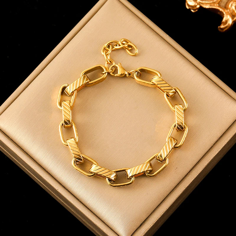 EILIECK 316L Edelstahl Twisted Armband Armreifen für Frauen Trendy 18K vergoldet Handgelenk Kette wasserdicht