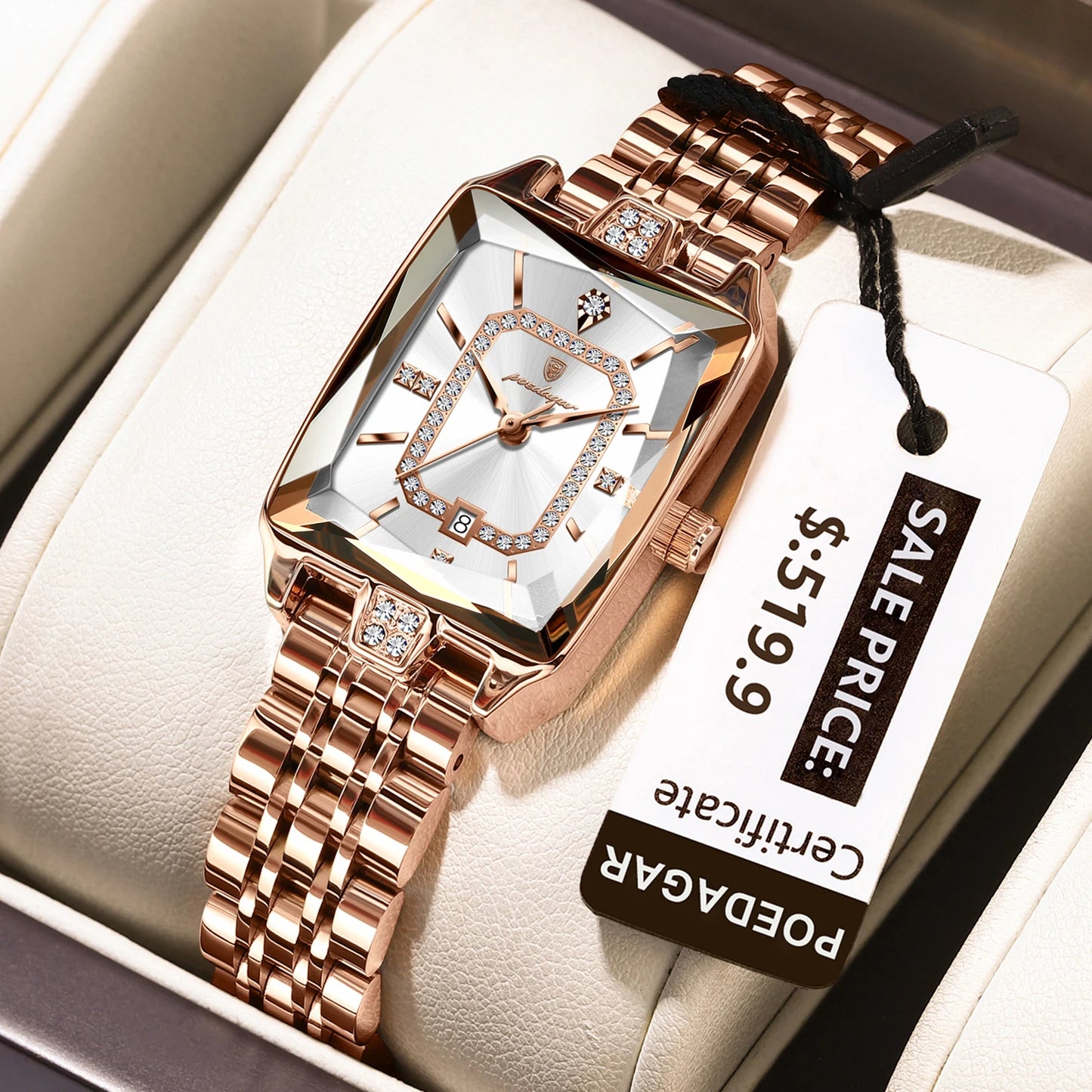 POEDAGAR Top Elegante Damen Armbanduhr Wasserdicht Datum Damenuhr Edelstahl Rechteck Quarz Damenuhren Weiblich Reloj
