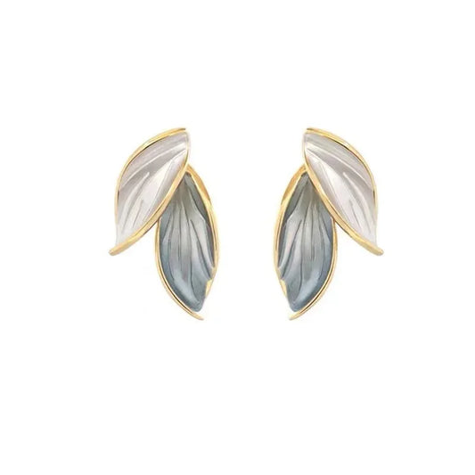 New Korean Arrival Metal Trendy Fresh Lovely Sweet Grey Leaf Stud Earrings For Women 2025 Fashion Jewelry