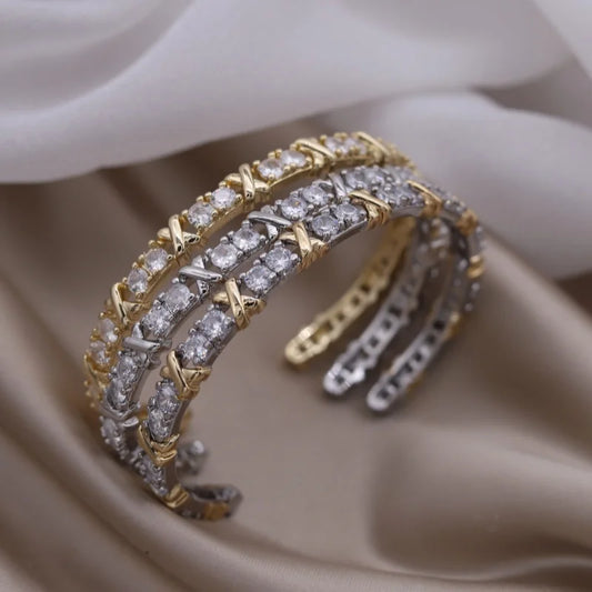 Plated zircon letter X opening bracelet