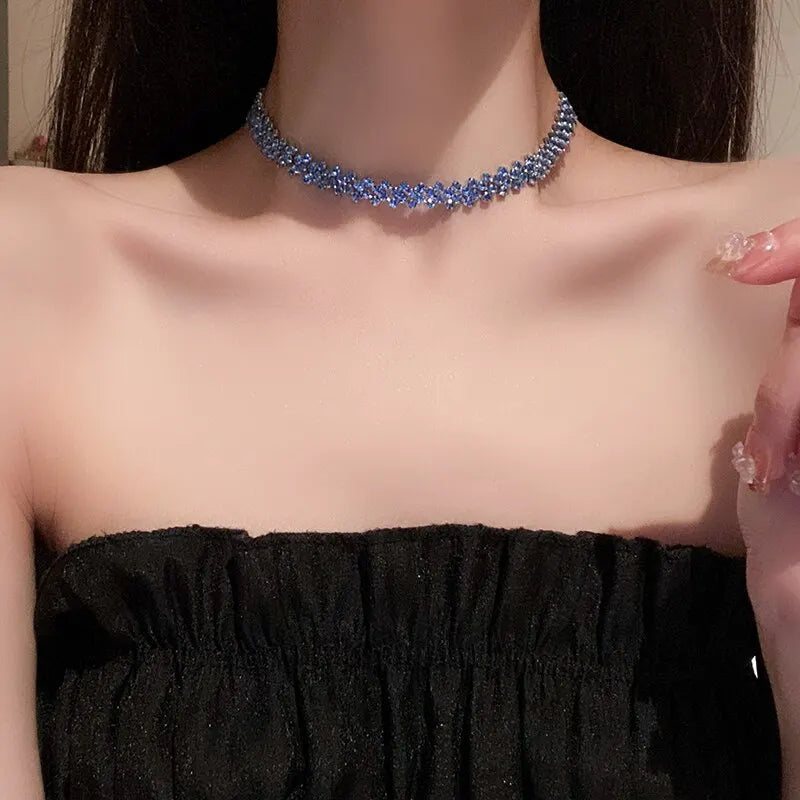 Luxuriöse, glänzende Choker-Halskette mit Strasssteinen für Frauen, personalisierte geometrische Kristallketten, Hochzeitsschmuck