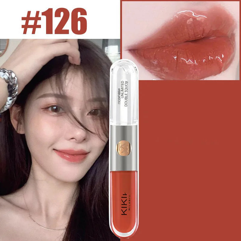 Kiko Lipgloss Doppelseitige Glasur Langanhaltender, nicht haftender, spiegelnder Flüssiglippenstift Natürliches, nacktes Lippen-Make-up Schönheitskosmetik