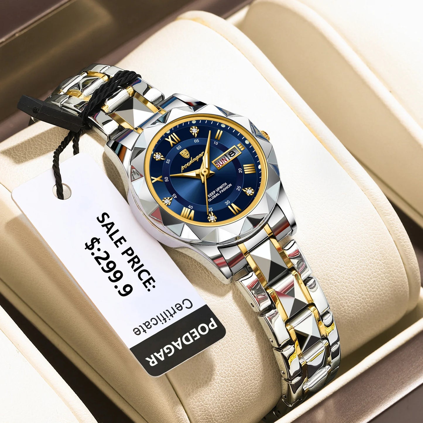 POEDAGAR Luxus Damen Kleid Uhr Leuchtende Wasserdichte Woche Datum Frau Armbanduhr Edelstahl Frauen Quarz Uhren reloj + box