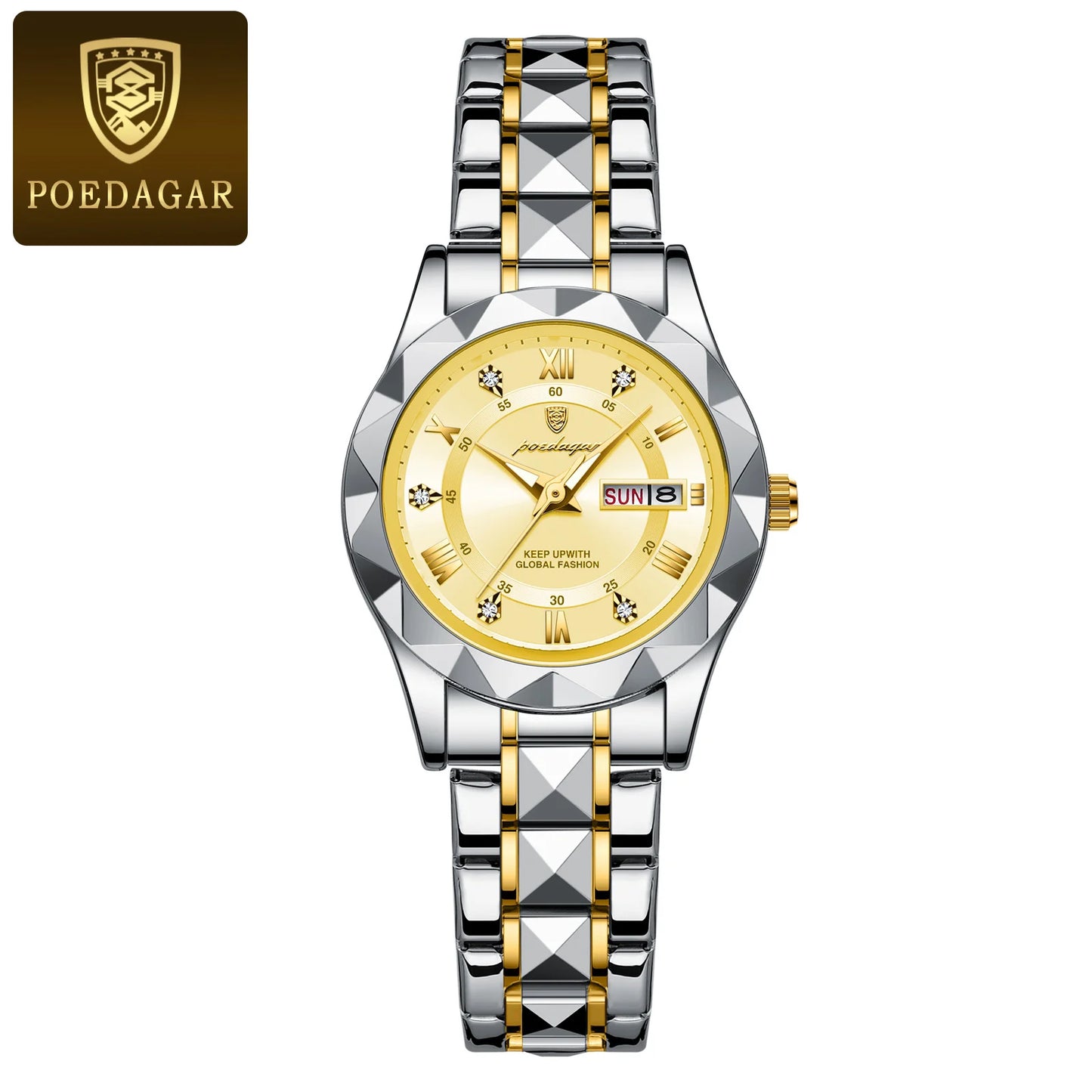 POEDAGAR Luxus Damen Kleid Uhr Leuchtende Wasserdichte Woche Datum Frau Armbanduhr Edelstahl Frauen Quarz Uhren reloj + box