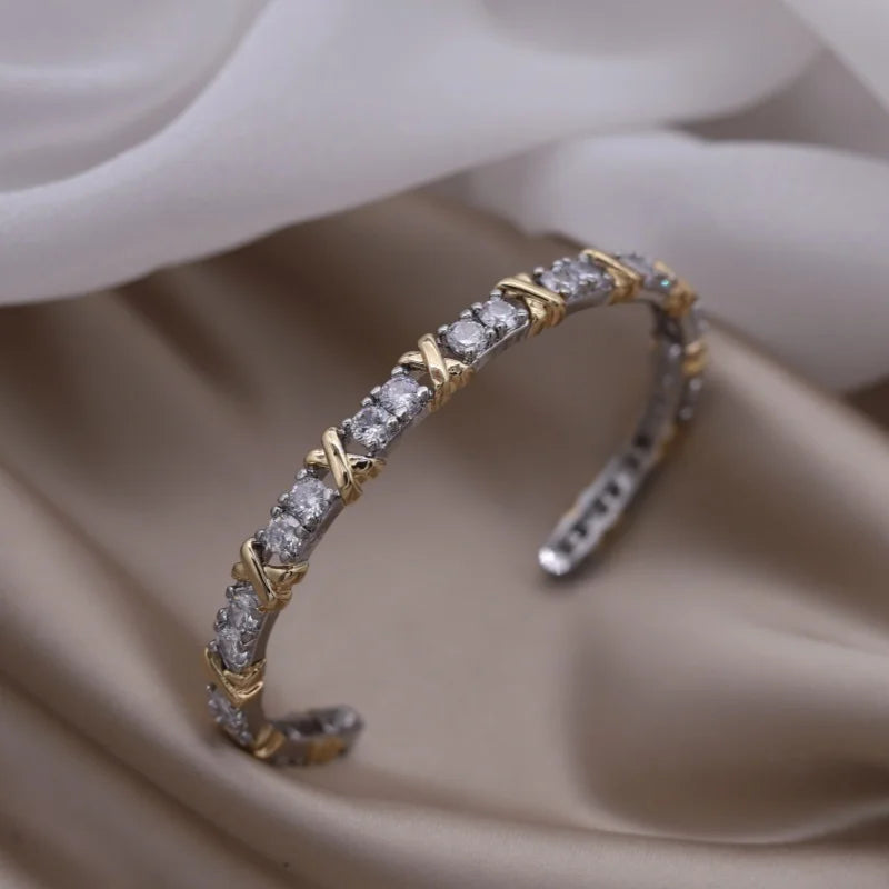 Plated zircon letter X opening bracelet