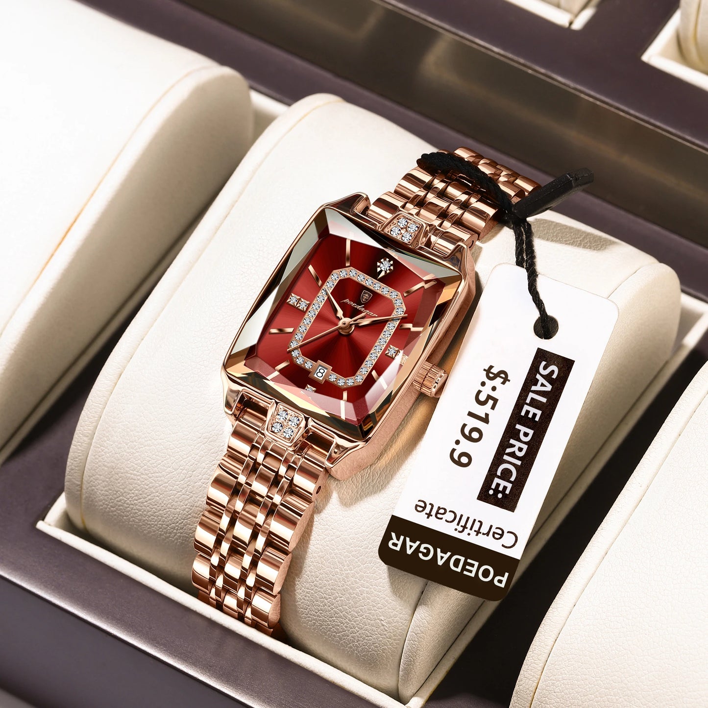 POEDAGAR Top Elegante Damen Armbanduhr Wasserdicht Datum Damenuhr Edelstahl Rechteck Quarz Damenuhren Weiblich Reloj