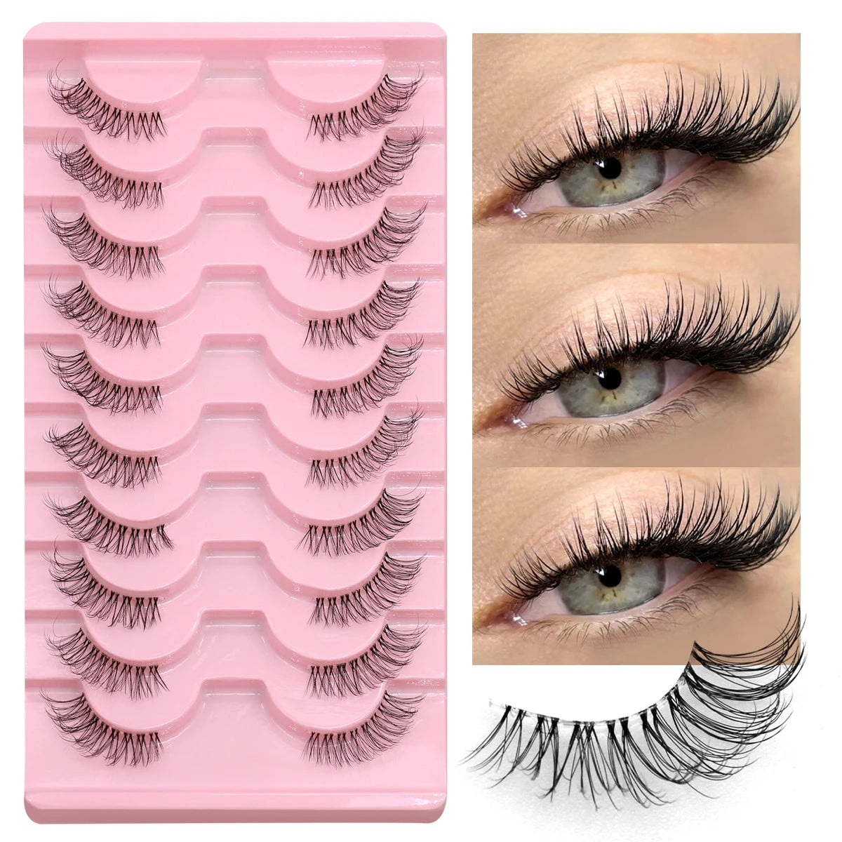 GROINNEYA Halbwimpern, Halbwimpern, weich, natürlich, durchsichtig, Bandwimpern, natürlicher Look, Kunstnerz, wispy Nerzwimpern, Verlängerung, Make-up